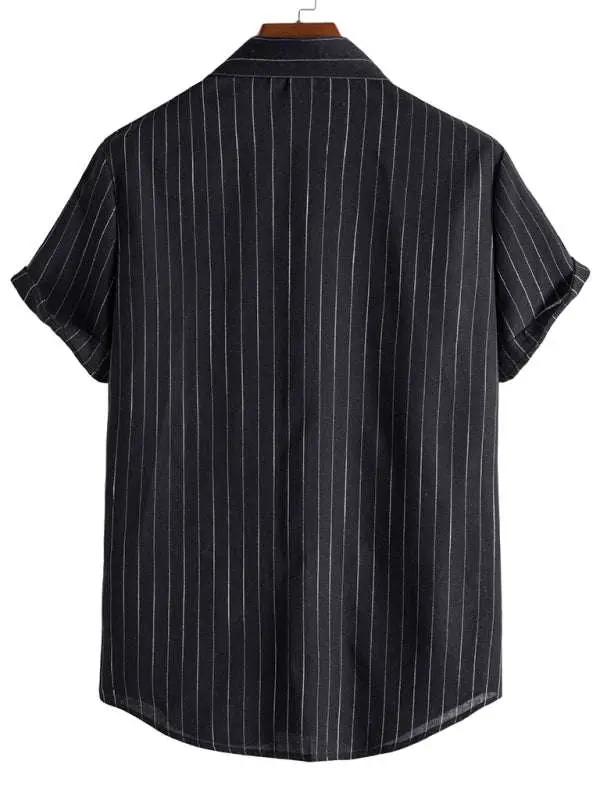 Trendy Striped Short Sleeve Shirt for Men – Casual Comfort Meets Style! - MENLL