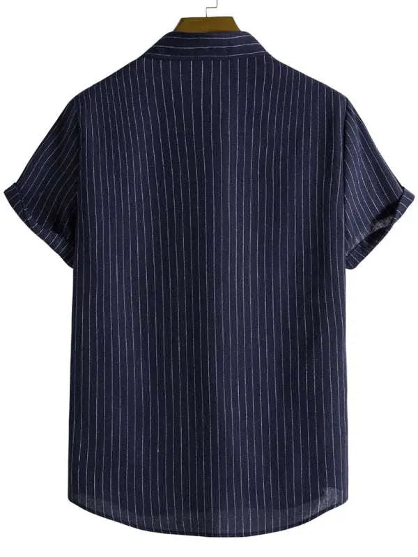 Trendy Striped Short Sleeve Shirt for Men – Casual Comfort Meets Style! - MENLL