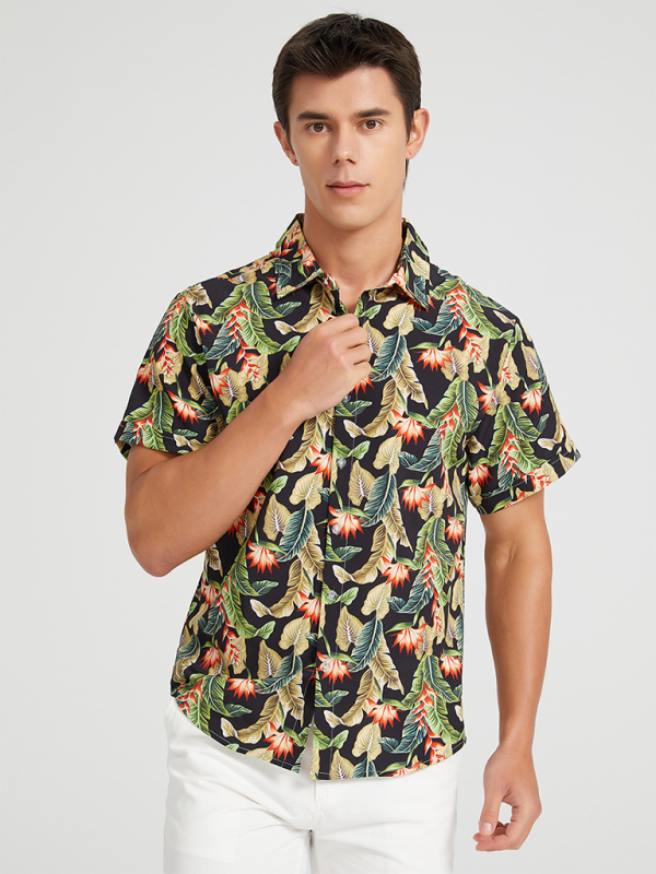 Tropical Paradise Men's Short Sleeve Hawaiian Vacation Shirt - MENLL