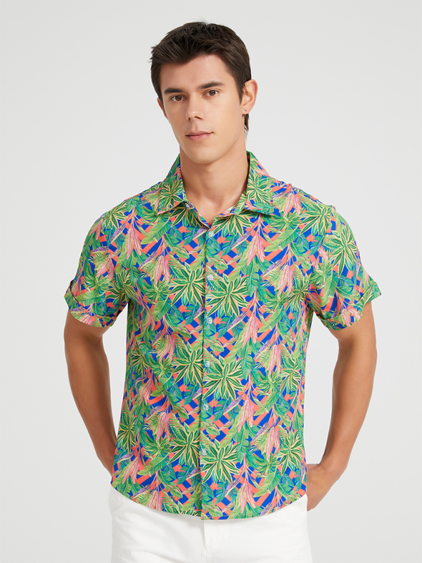 Tropical Paradise Men's Short Sleeve Hawaiian Vacation Shirt - MENLL