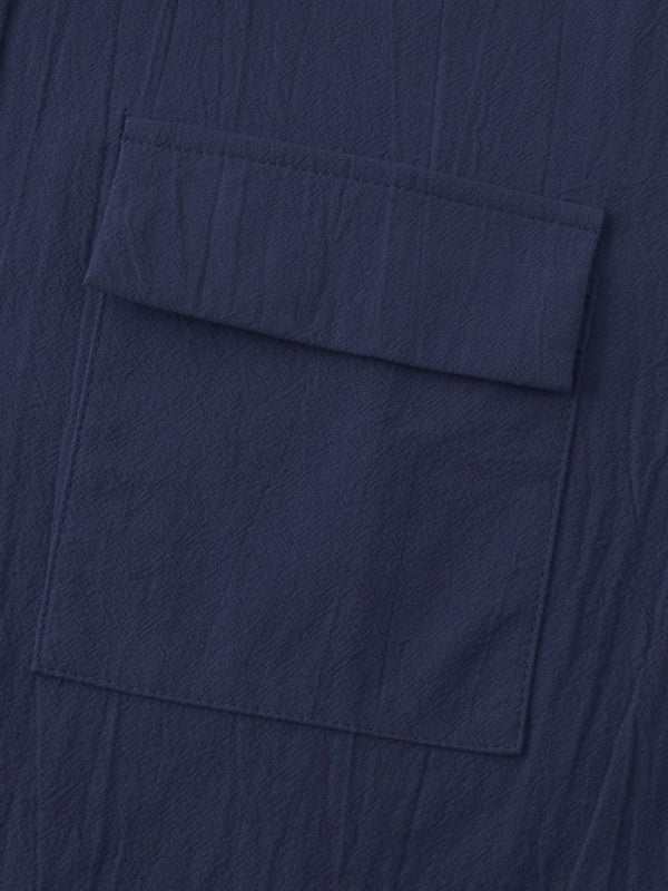 Men's Stylish Square Neck Linen Shirt - Casual Solid Color Half Sleeve Top for Effortless Elegance - MENLL