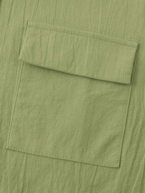 Men's Stylish Square Neck Linen Shirt - Casual Solid Color Half Sleeve Top for Effortless Elegance - MENLL