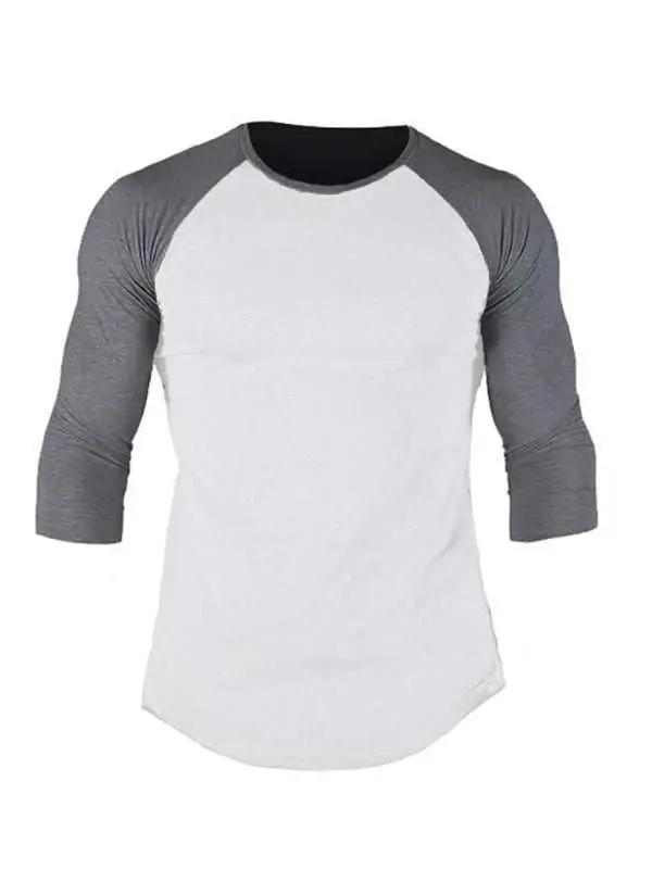 Sporty Contrast Raglan T-Shirt for Men - Stylish Three-Quarter Sleeve Round Neck Tee - MENLL