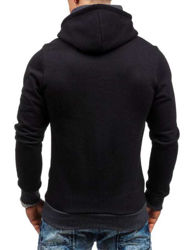 Stylish Men's Long-Sleeve Hoodie with Diagonal Zipper - Comfortable Solid Color for Every Occasion - MENLL