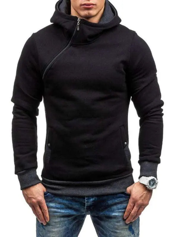 MENLL Kakaclo Long Sleeve Hoodie Men's Spring Fashion Diagonal Zip Stylish Top by MENLL