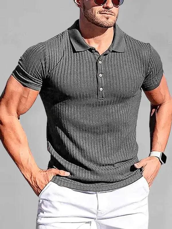 Stylish Men's High Stretch Vertical Stripe Slim Fit Polo Shirt for Effortless Elegance - MENLL
