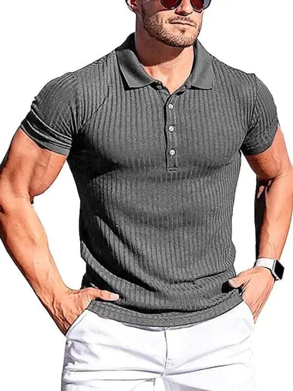 Men's high stretch vertical stripe slim fit polo shirt, short sleeves, stylish and comfortable.