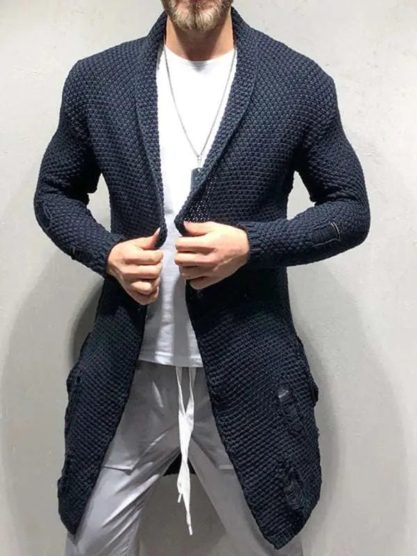 MENLL Black Knitted Cardigan Men's Mid-Length Layering Jacket - Cozy Chic by MENLL