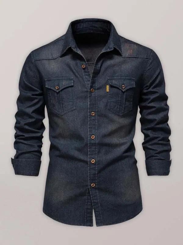 Men's Casual Denim Non-Iron Long-Sleeve Shirt – Effortless Style & Comfort - MENLL