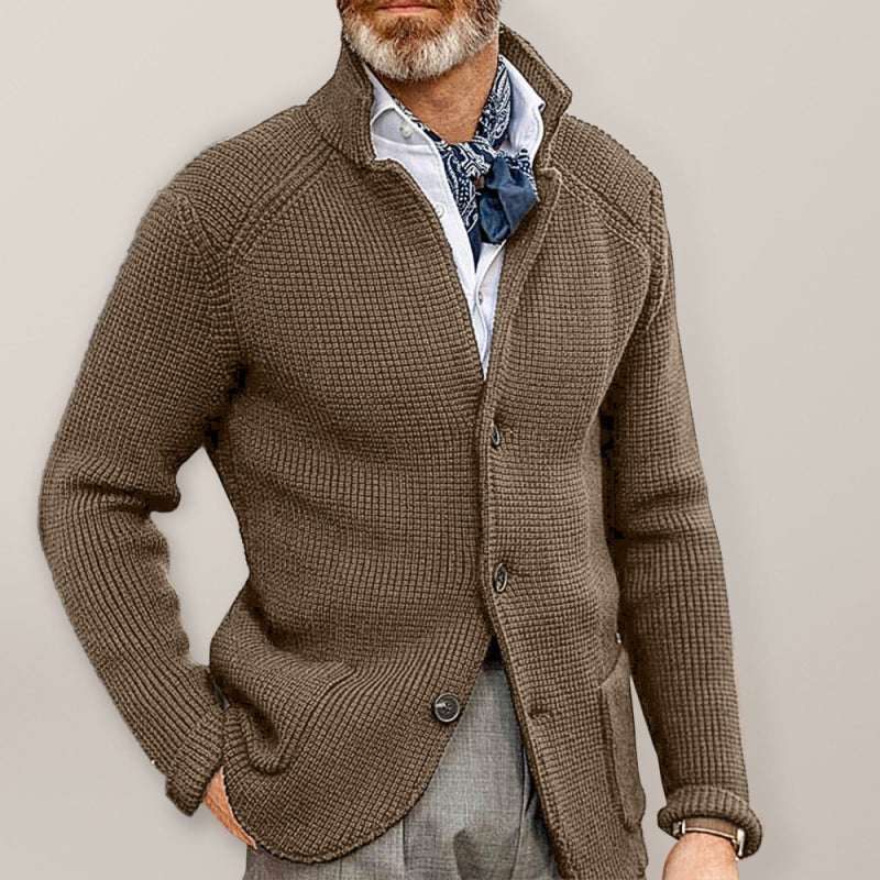 MENLL Knitted Cardigan Navy Men's Winter Casual Stand Collar Stylish Jacket by MENLL