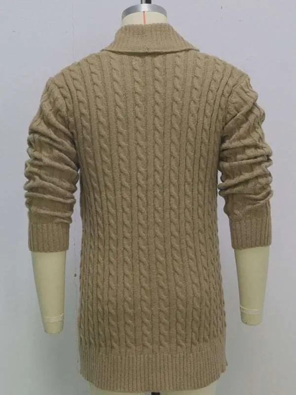 Cozy Elegance: Men's Mid-Length Thick-Knit Cardigan Sweater for Stylish Autumn-Winter Days - MENLL