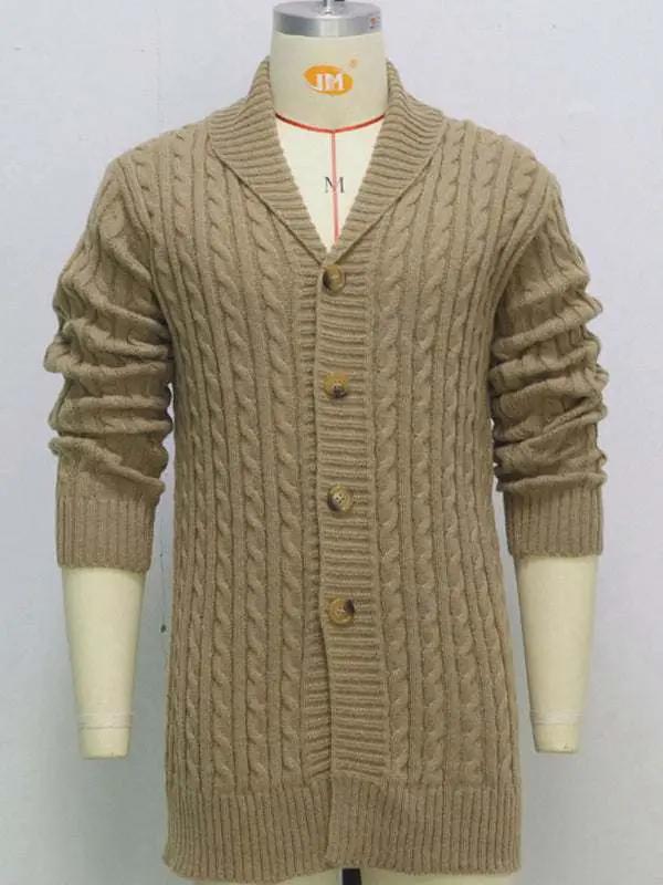 Cozy Elegance: Men's Mid-Length Thick-Knit Cardigan Sweater for Stylish Autumn-Winter Days - MENLL
