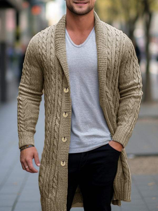 Cozy Elegance: Men's Mid-Length Thick-Knit Cardigan Sweater for Stylish Autumn-Winter Days