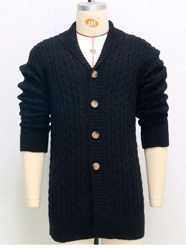 Cozy Elegance: Men's Mid-Length Thick-Knit Cardigan Sweater for Stylish Autumn-Winter Days
