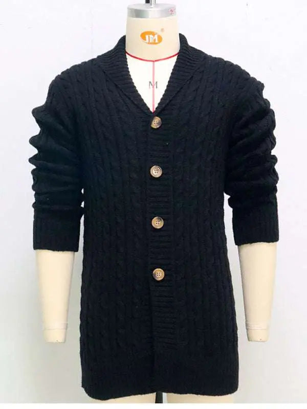 Cozy Elegance: Men's Mid-Length Thick-Knit Cardigan Sweater for Stylish Autumn-Winter Days - MENLL