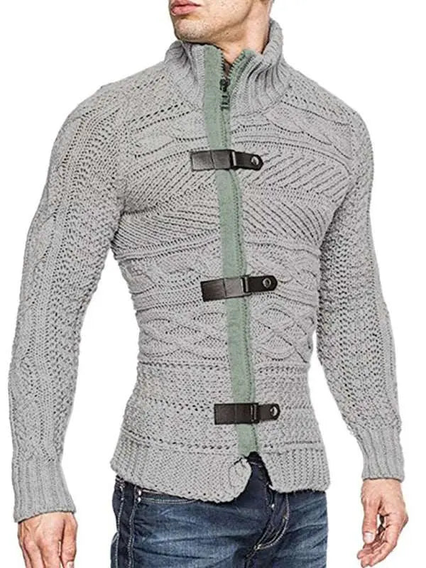 MENLL Knitted Cardigan Jacket Men's Casual Spring/Summer Wear Leather Button Stylish by MENLL