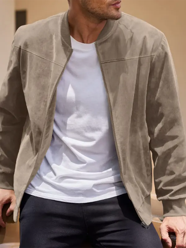 MENLL Suede Jacket Men's Retro Zipper Casual Outerwear - Fashion Fit by MENLL