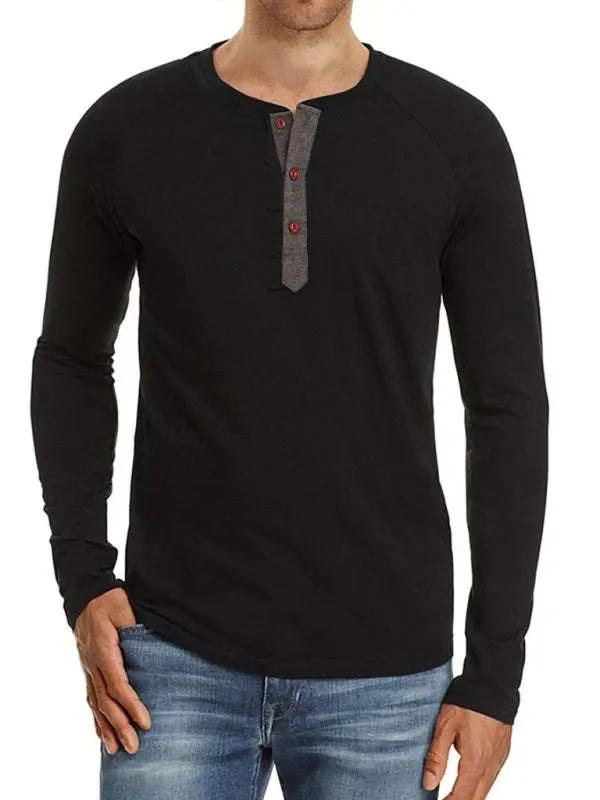 Sophisticated Comfort: Men's Button-Up Henley Long Sleeve Tee - MENLL