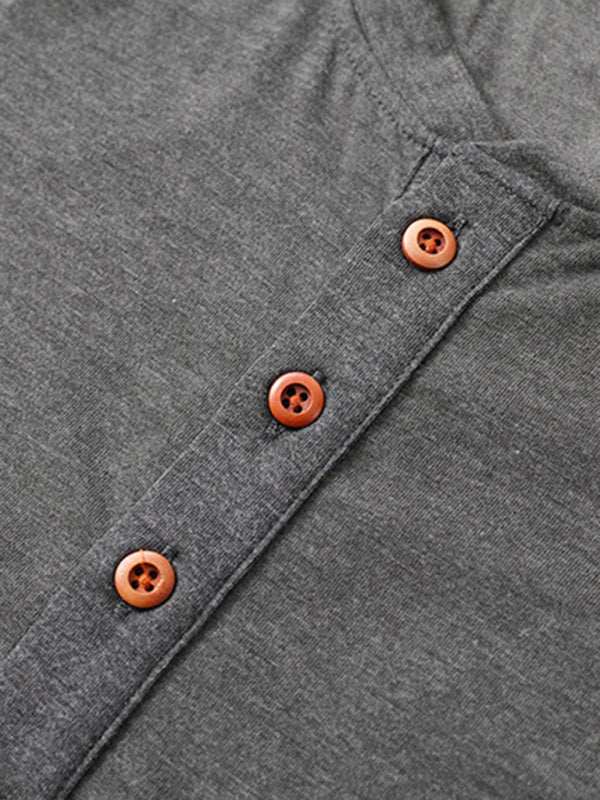Sophisticated Comfort: Men's Button-Up Henley Long Sleeve Tee - MENLL