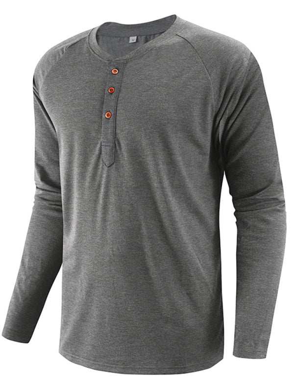 Sophisticated Comfort: Men's Button-Up Henley Long Sleeve Tee - MENLL