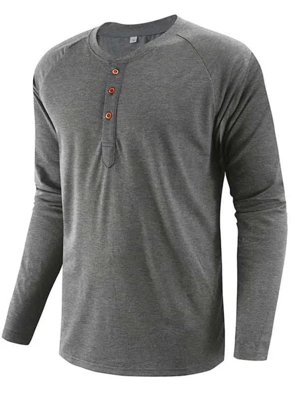 Sophisticated Comfort: Men's Button-Up Henley Long Sleeve Tee - MENLL