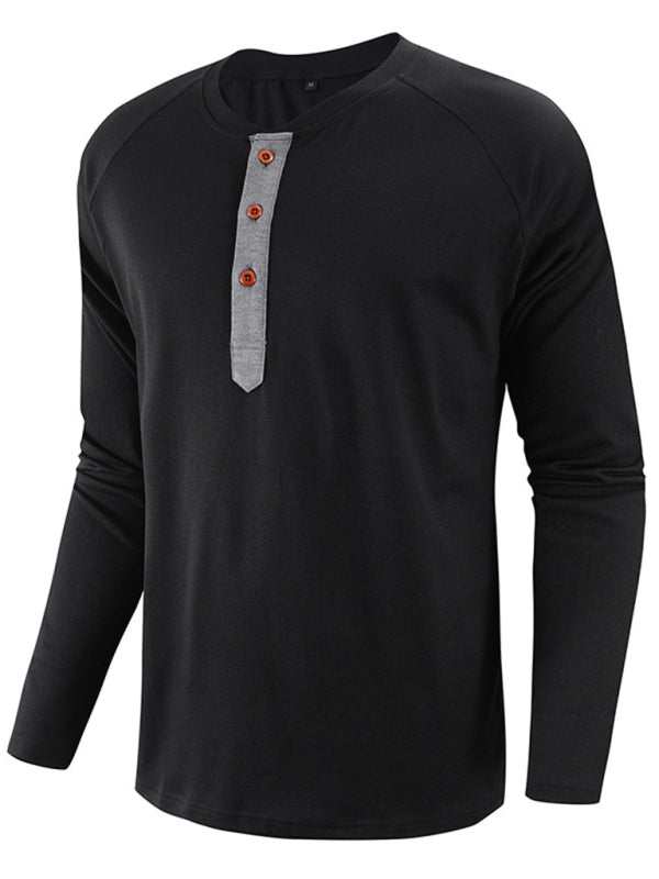 Sophisticated Comfort: Men's Button-Up Henley Long Sleeve Tee - MENLL