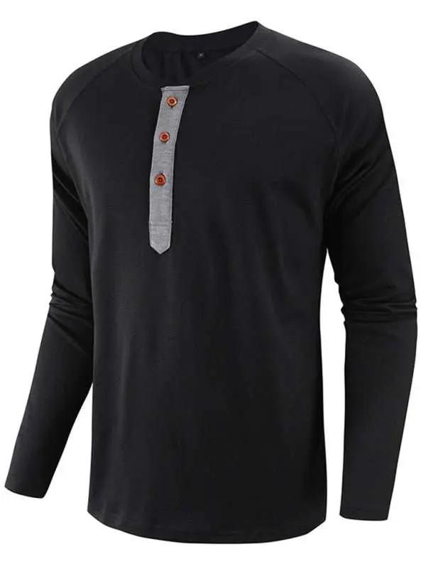 Sophisticated Comfort: Men's Button-Up Henley Long Sleeve Tee - MENLL