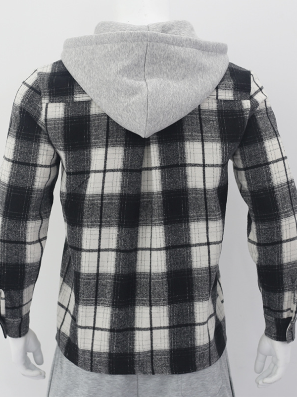 Cozy Autumn-Winter Plaid Hooded Flannel Shirt with Welt Pockets - MENLL
