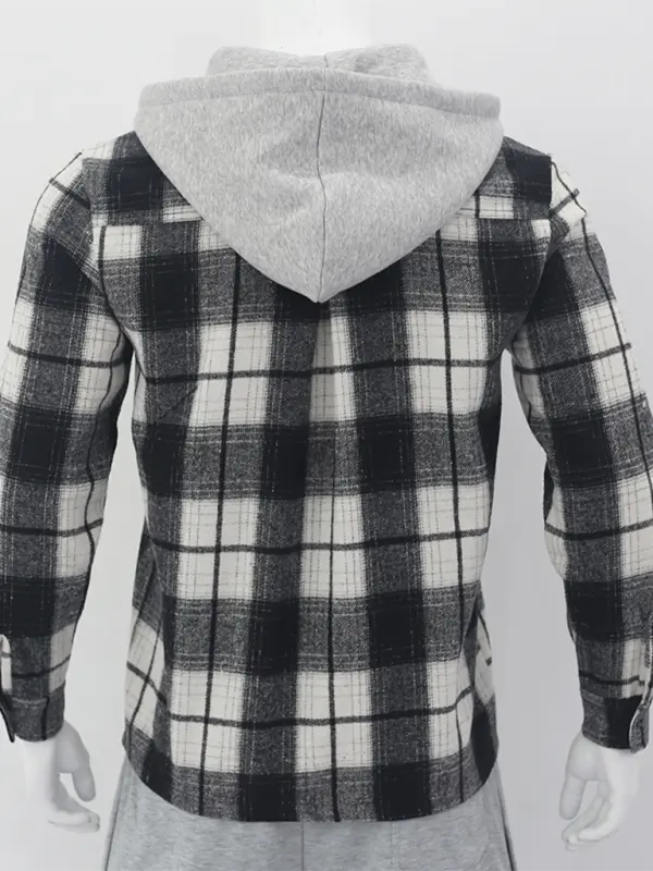 Cozy Autumn-Winter Plaid Hooded Flannel Shirt with Welt Pockets - MENLL