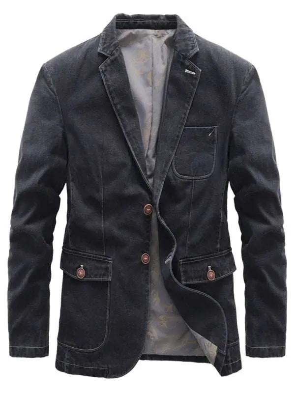 Stylish Men's Knit Denim Jacket with Lapel Collar for Autumn-Winter Adventures - MENLL