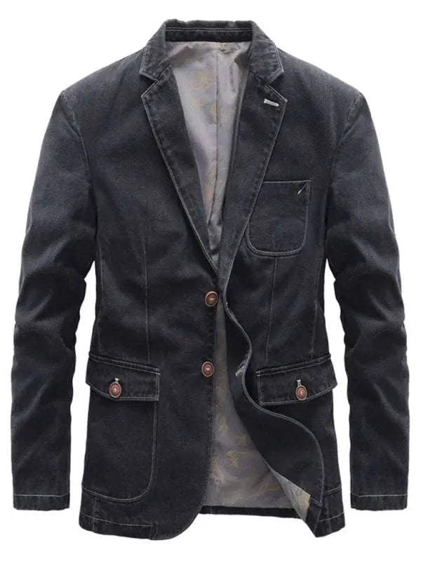 MENLL Dark Wash Denim Men's Blazer Heritage Style Tailored Fit by MENLL