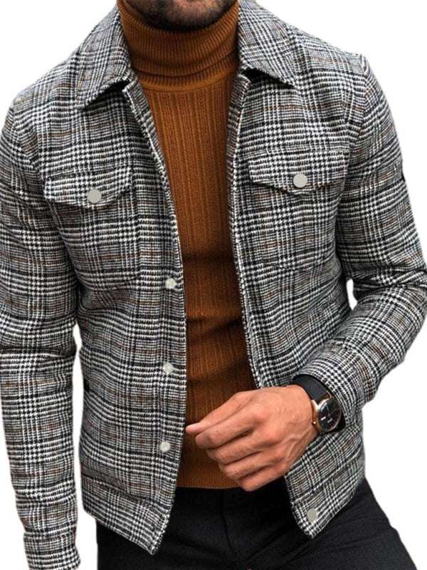 jackets - Stylish Slim Fit Autumn Plaid Coat for Men - Effortless Casu - jackets | MENLL