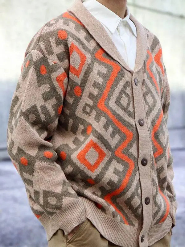 Vintage-Inspired Heavy-Duty Jacquard Cardigan: Stylish Long-Sleeved Knit Jacket for Autumn & Winter - MENLL
