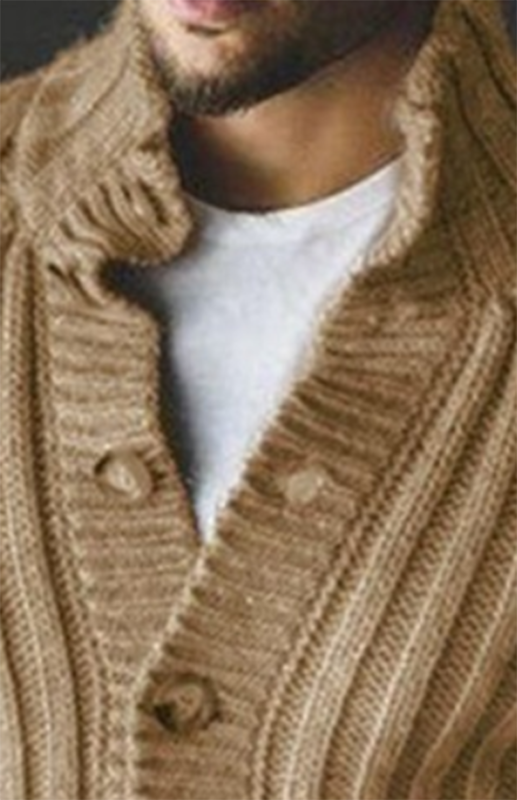Elegant Lapel Collar Knit Jacket for Men - Stylish Single Breasted Long Sleeve Sweater for Autumn-Winter Wear