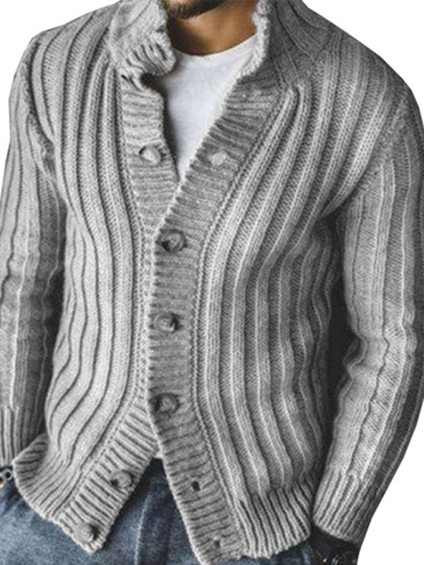 Elegant Lapel Collar Knit Jacket for Men - Stylish Single Breasted Long Sleeve Sweater for Autumn-Winter Wear