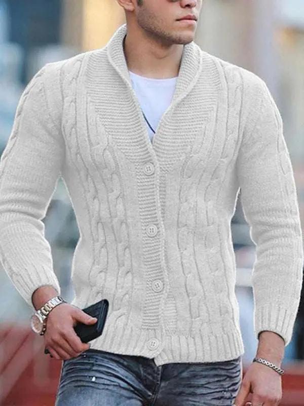 Sleek Slim Fit Men's Knitted Cardigan - Cozy Solid Color Autumn-Winter Essential - MENLL