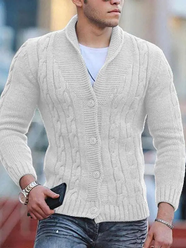 MENLL Slim Fit Knitted Cardigan Men's Solid Color Layering Essential by MENLL