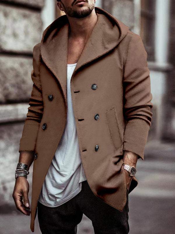 Stylish Men's Hooded Double-Breasted Trench Coat – Perfect for Autumn-Winter Casual Wear