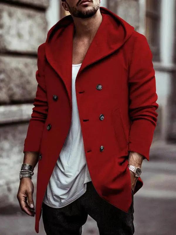 Stylish Men's Hooded Double-Breasted Trench Coat – Perfect for Autumn-Winter Casual Wear - MENLL
