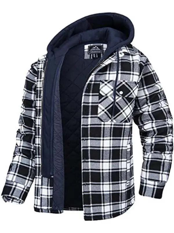 Cozy Men's Oversized Hooded Plaid Jacket with Thick Padded Comfort for Autumn-Winter Adventures - MENLL