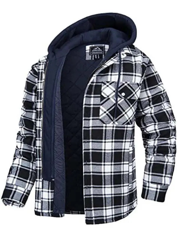 MENLL Plaid Oversized Jacket Men's Winter Padded Hooded Jacket by MENLL