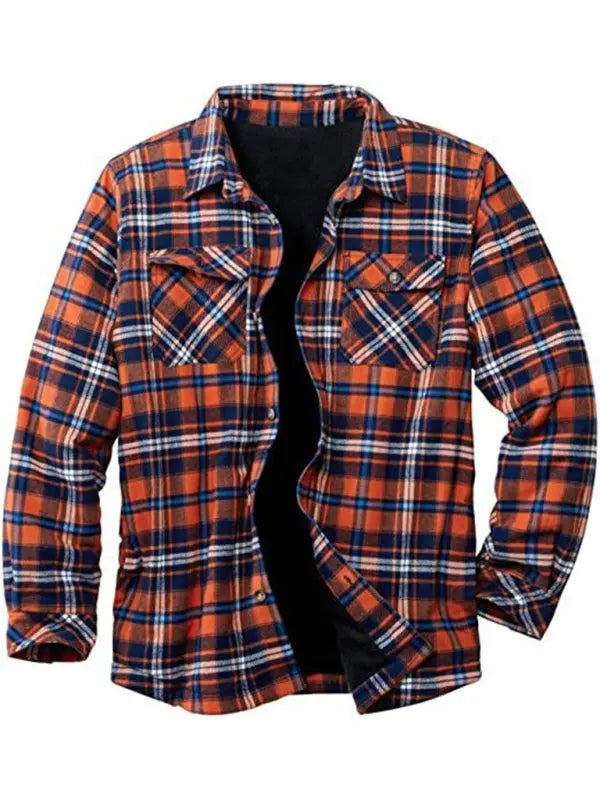 MENLL Plaid Lapel Fleece Men's Casual Jacket Warm & Stylish Outerwear by MENLL