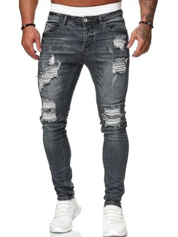 Premium Men's Ripped Slim Fit Jeans - Casual Chic for Every Occasion - MENLL