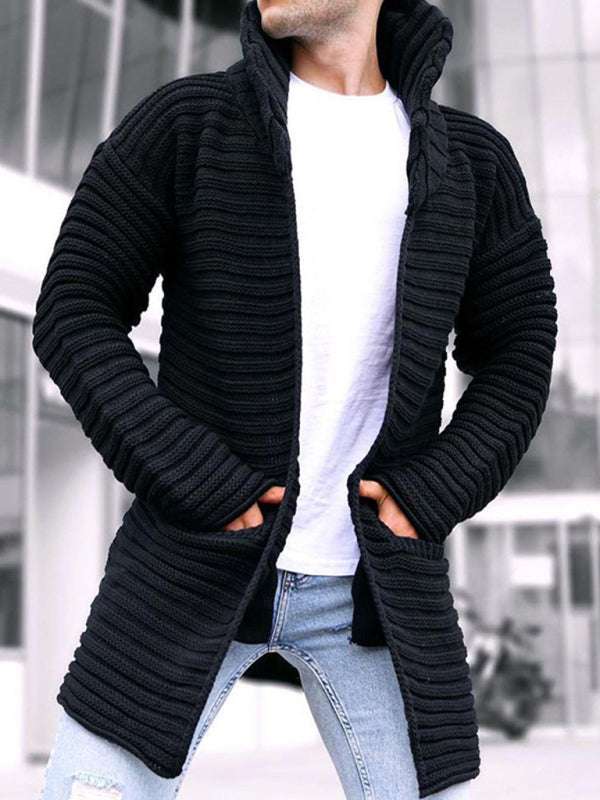 Classic Men's Knitted Turtleneck Cardigan - Stylish Long Sleeve Sweater for Casual Outings - MENLL