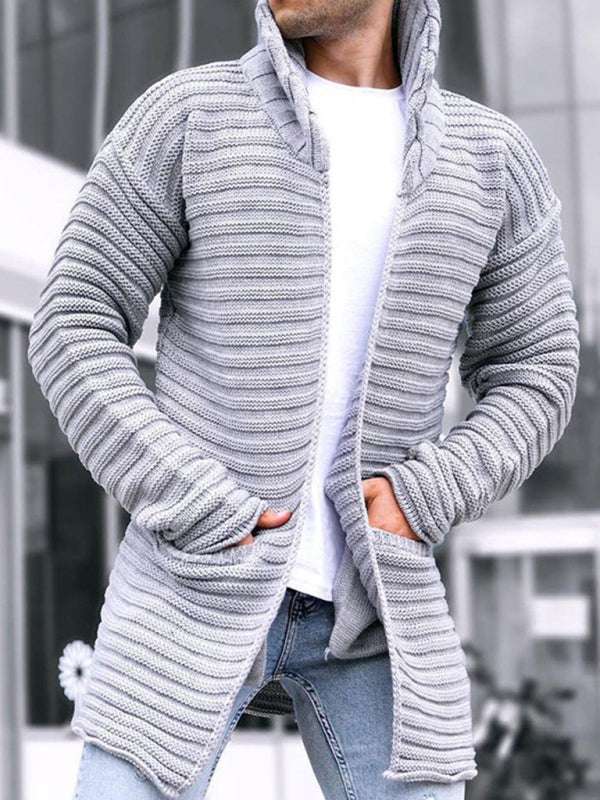 Classic Men's Knitted Turtleneck Cardigan - Stylish Long Sleeve Sweater for Casual Outings - MENLL