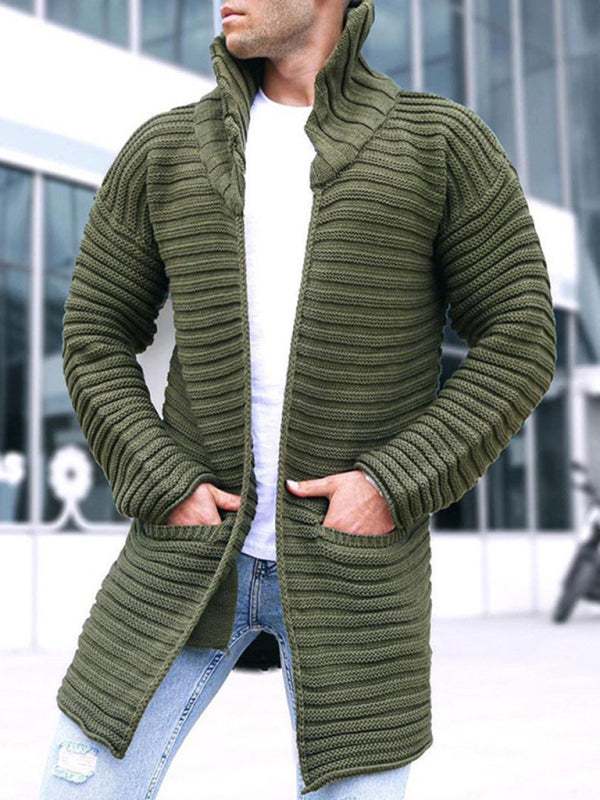 Classic Men's Knitted Turtleneck Cardigan - Stylish Long Sleeve Sweater for Casual Outings - MENLL