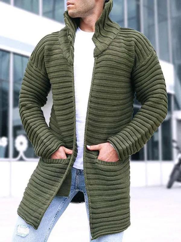 Classic Men's Knitted Turtleneck Cardigan - Stylish Long Sleeve Sweater for Casual Outings - MENLL