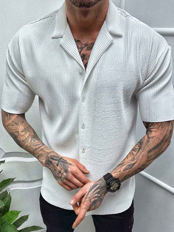 Men's Stylish Solid Short-Sleeve Woven Shirt - Lightweight & Breathable for Spring-Summer Comfort