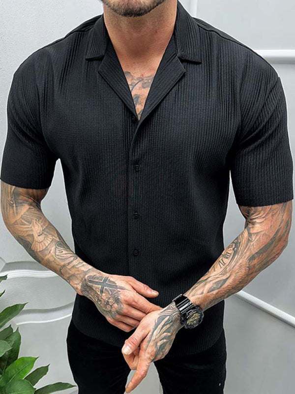Men's Stylish Solid Short-Sleeve Woven Shirt - Lightweight & Breathable for Spring-Summer Comfort
