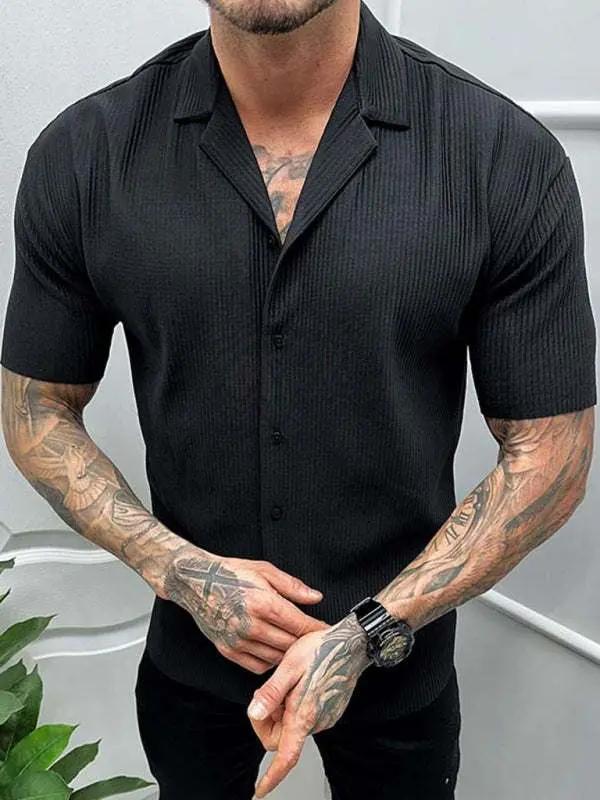 Men's Stylish Solid Short-Sleeve Woven Shirt - Lightweight & Breathable for Spring-Summer Comfort - MENLL
